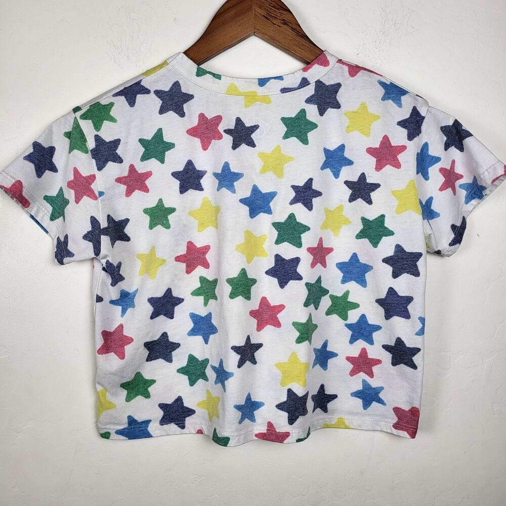 Chaser Colorful Star Print Crop Top Rainbow, Kidcore Whimsical Grunge Sz Med - Picture 2 of 7
